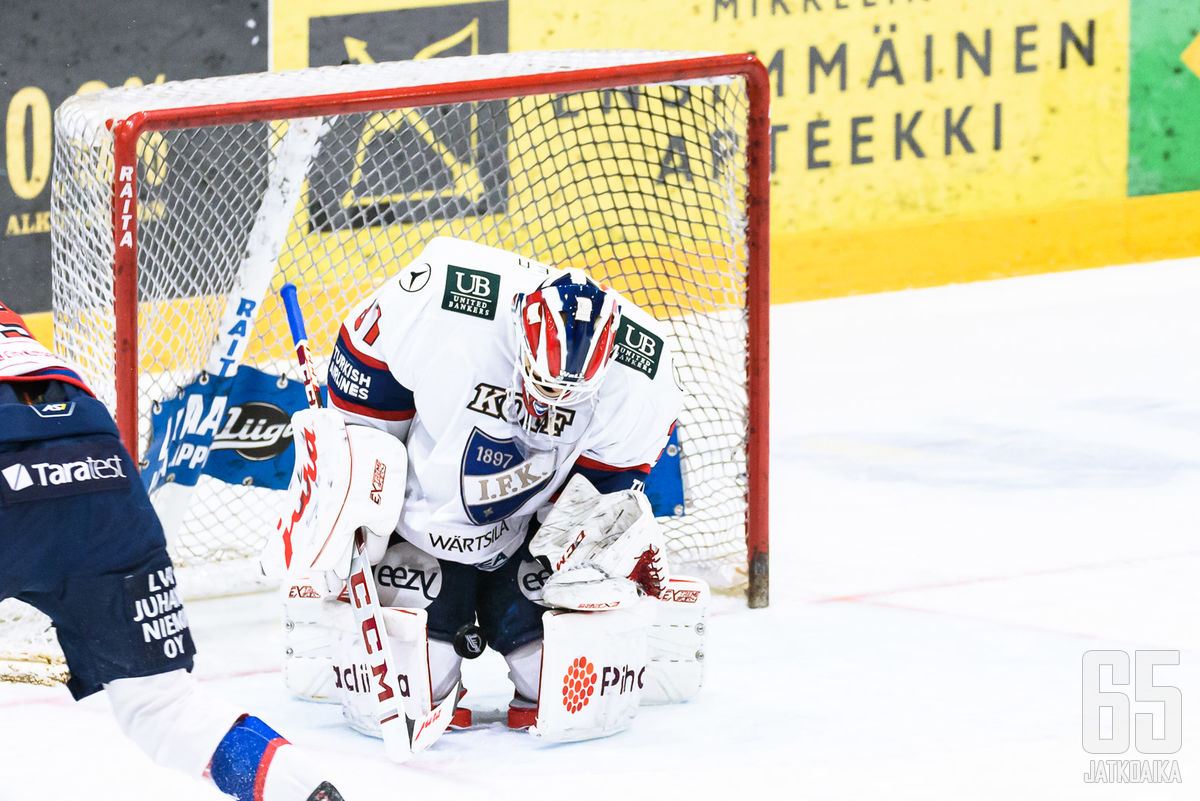 HIFK:n maalivahti Niilo Halonen oli ohittamaton Mikkelin tiistai-illassa.