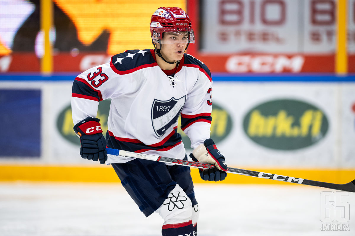 HIFK:n Aron Kiviharju (33) Liigan harjoitusottelussa Ilves - HIFK, Hakametsän jäähallissa, 18. elokuuta 2023.