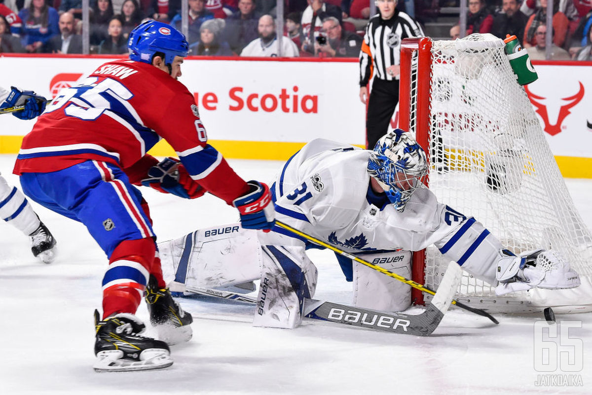 Frederik Andersen pelasi nollapelin Canadiensia vastaan.