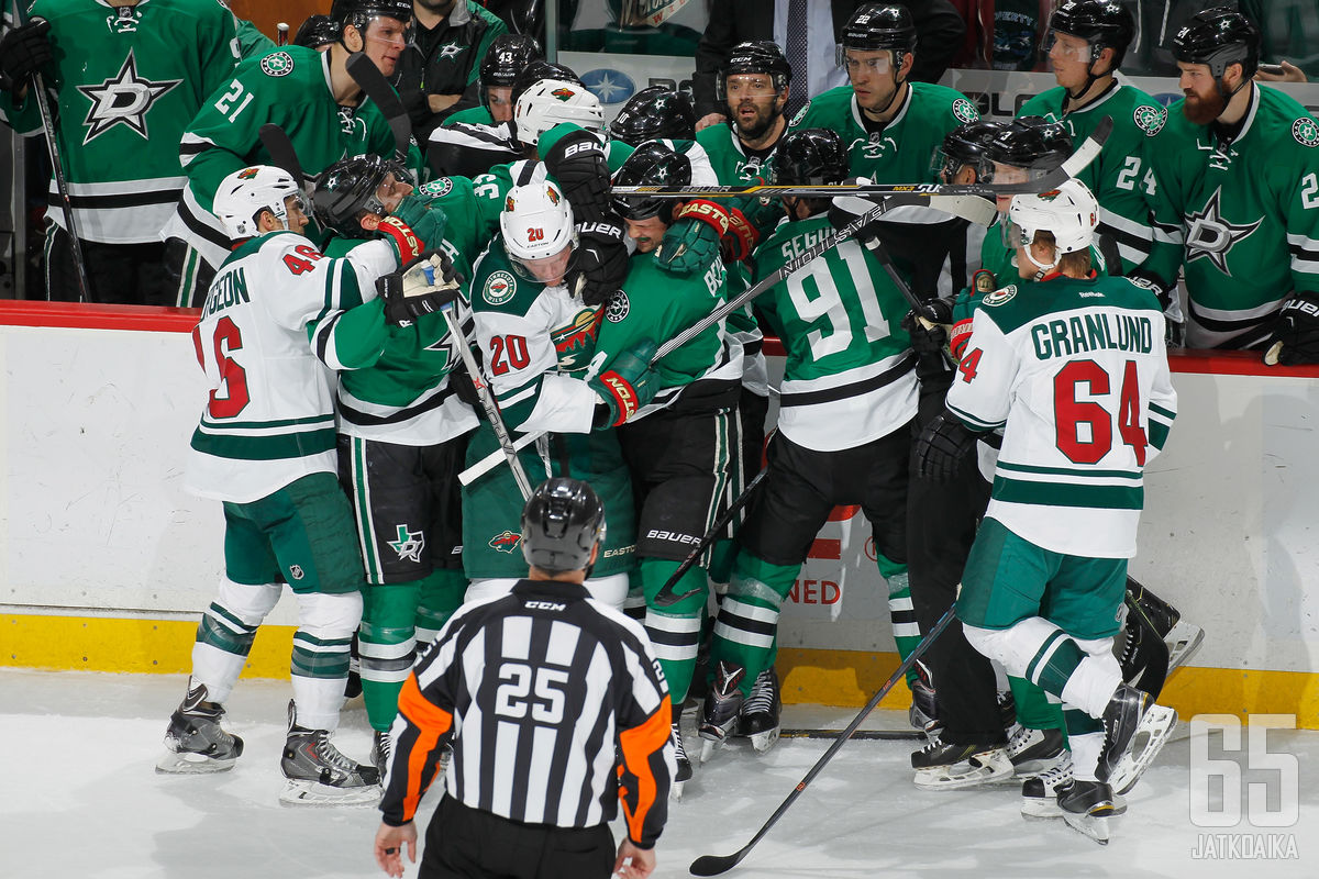 Läntisen konferenssin voittanut Dallas Stars kohtaa viimeisenä pudotuspeleihin päässeen Minnesota Wildin.