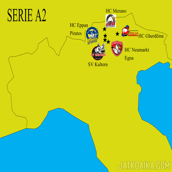 Italian Serie A2 joukkuekartta.